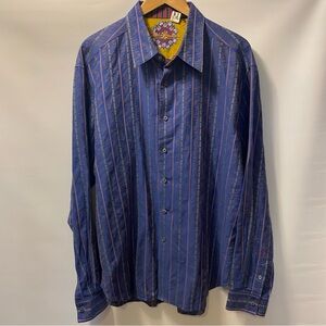 Sz 2XL- Robert Graham Blue Striped Button-Down Shirt with Contrast Inner Collar